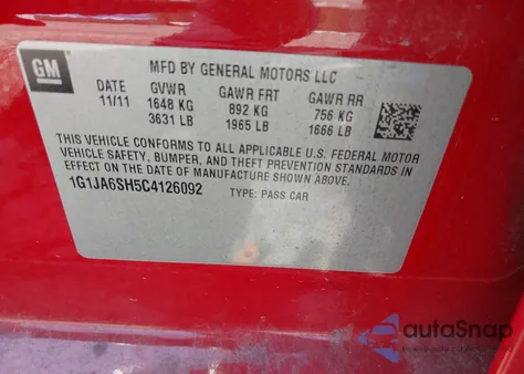 2012 Chevrolet Sonic 2Ls from USA, damaged, VIN 1G1JA6SH5C4126092